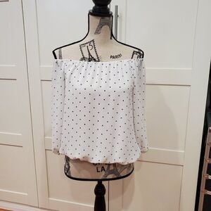Vince Camuto Shear White Black Polka Dots Womens